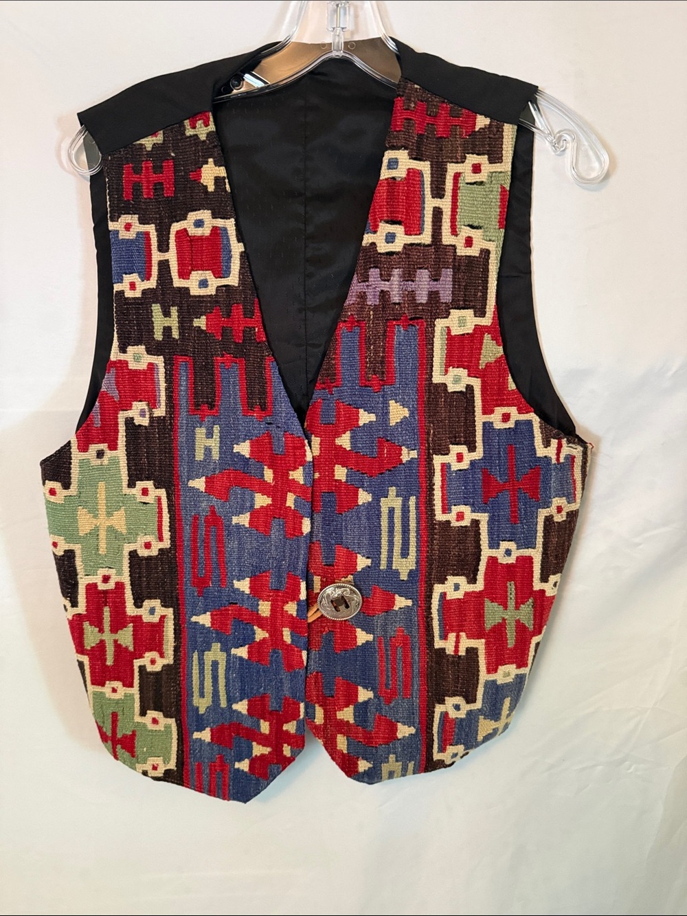 Vintage 80s-90s Matt Camron Southwestern Blanket Vest with silver concho button